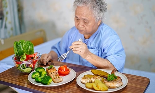 elderly women having a balanced diet