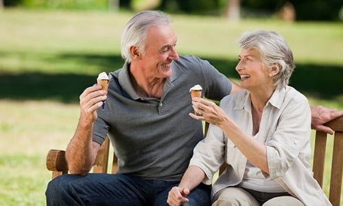 senior couple eating icecream