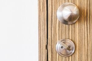 Round door knob with lever handle to make Parkinson’s friendly home.